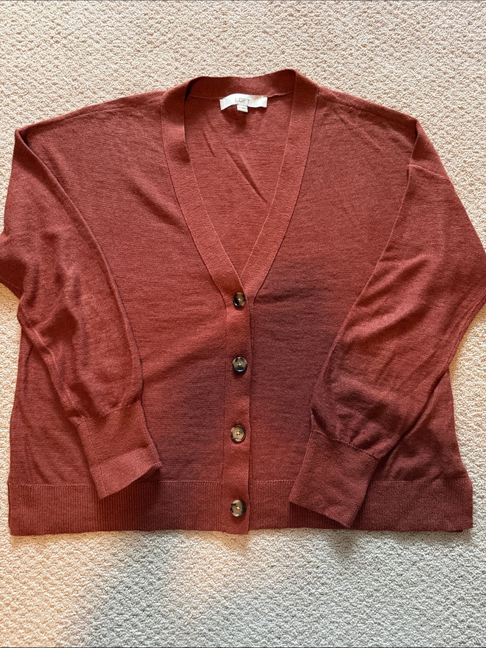 LOFT Women's Rusty Brown Button-Front V-Neck Cardigan
